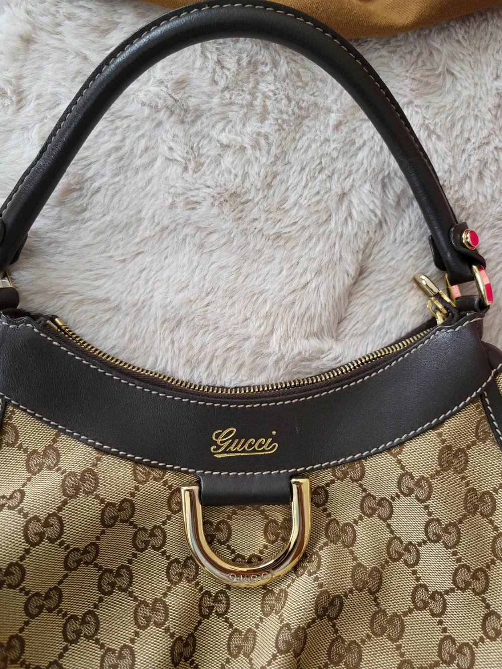 Gucci Beige GG Canvas and Brown Leather Top Handle Bag - Picture 5 of 15